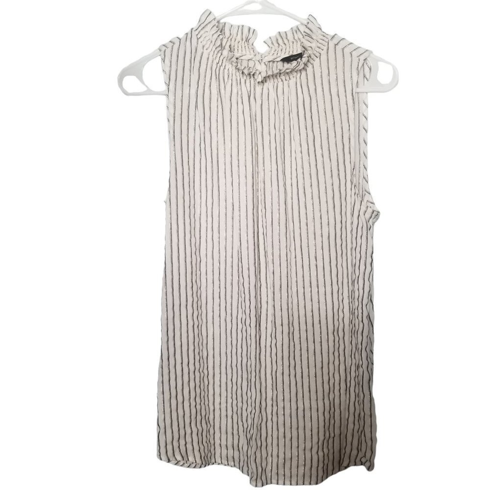 Banana Republic Black White Drama Neck Striped Sleeveless Blouse Size Medium